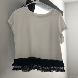 white zara shirt with black lace bottom